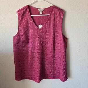 C.J. Banks Womens 1X Sleeveless Textured V-Neck Top Pink 100% Polyester NEW